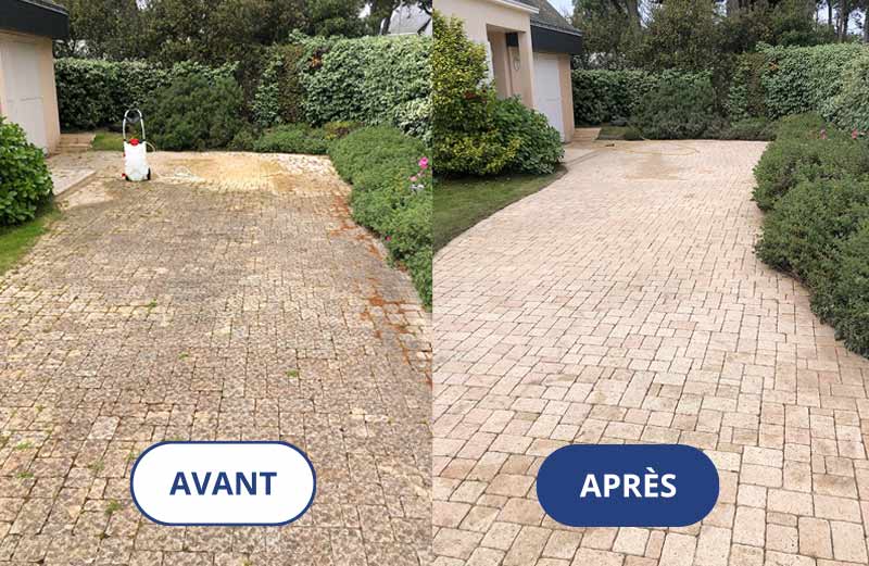 Nettoyage des extérieurs - Truhaud Peintre 56 : artisan sur Lorient (56) dans le Morbihan (56) et le Finistère (29) Nettoyage des extérieurs : Allée, dallage, pavé, muret, terrasse. nettoyage à la vapeur et traitement anti-mousse.