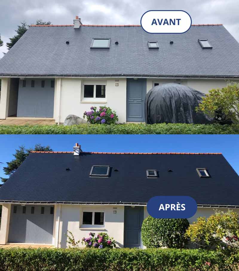 Nettoyage et démoussage toiture - Truhaud Peintre 56 : couvreur peintre toiture sur Lorient (56) dans le Morbihan (56) et le Finistère (29). Nettoyage et démoussage toiture, traitement anti mousse toit, peinture hydrofuge coloré toiture
