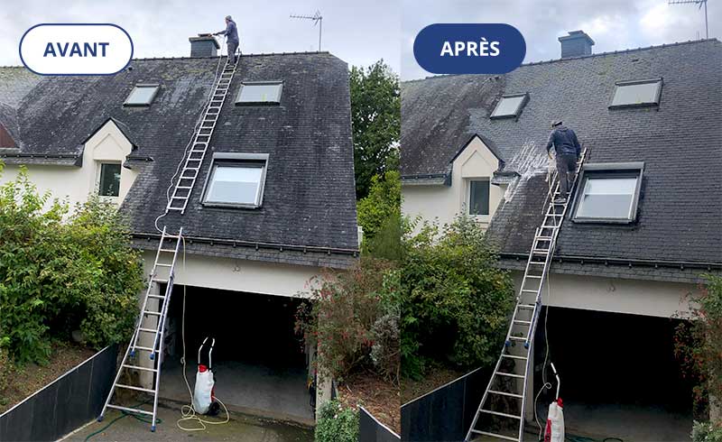 Nettoyage et démoussage toiture - Truhaud Peintre 56 : couvreur peintre toiture sur Lorient (56) dans le Morbihan (56) et le Finistère (29). Nettoyage et démoussage toiture, traitement anti mousse toit, peinture hydrofuge coloré toiture