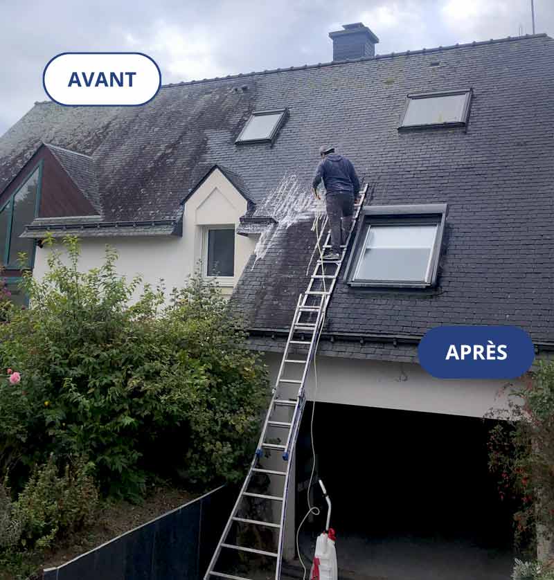 Nettoyage et démoussage toiture - Truhaud Peintre 56 : couvreur peintre toiture sur Lorient (56) dans le Morbihan (56) et le Finistère (29). Nettoyage et démoussage toiture, traitement anti mousse toit, peinture hydrofuge coloré toiture